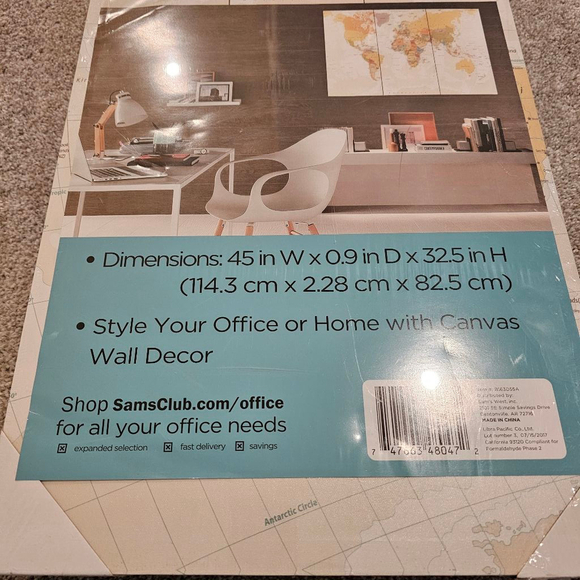 World Map Canvas Wall Art Beige 45.3 in W x 09 in D x 32.5 in H - Picture 4 of 6